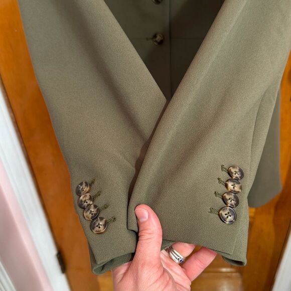 Pearl Lela Rose Olive Green Stretch Crepe Blazer Jacket Women’s 16 - Picture 4 of 6